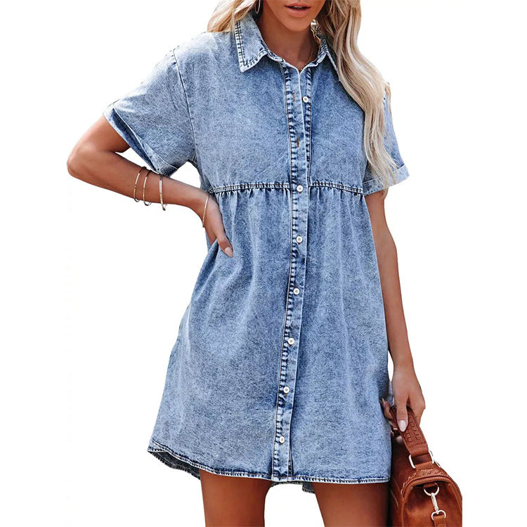 Elsa | Denim Babydoll kjole med Knapper