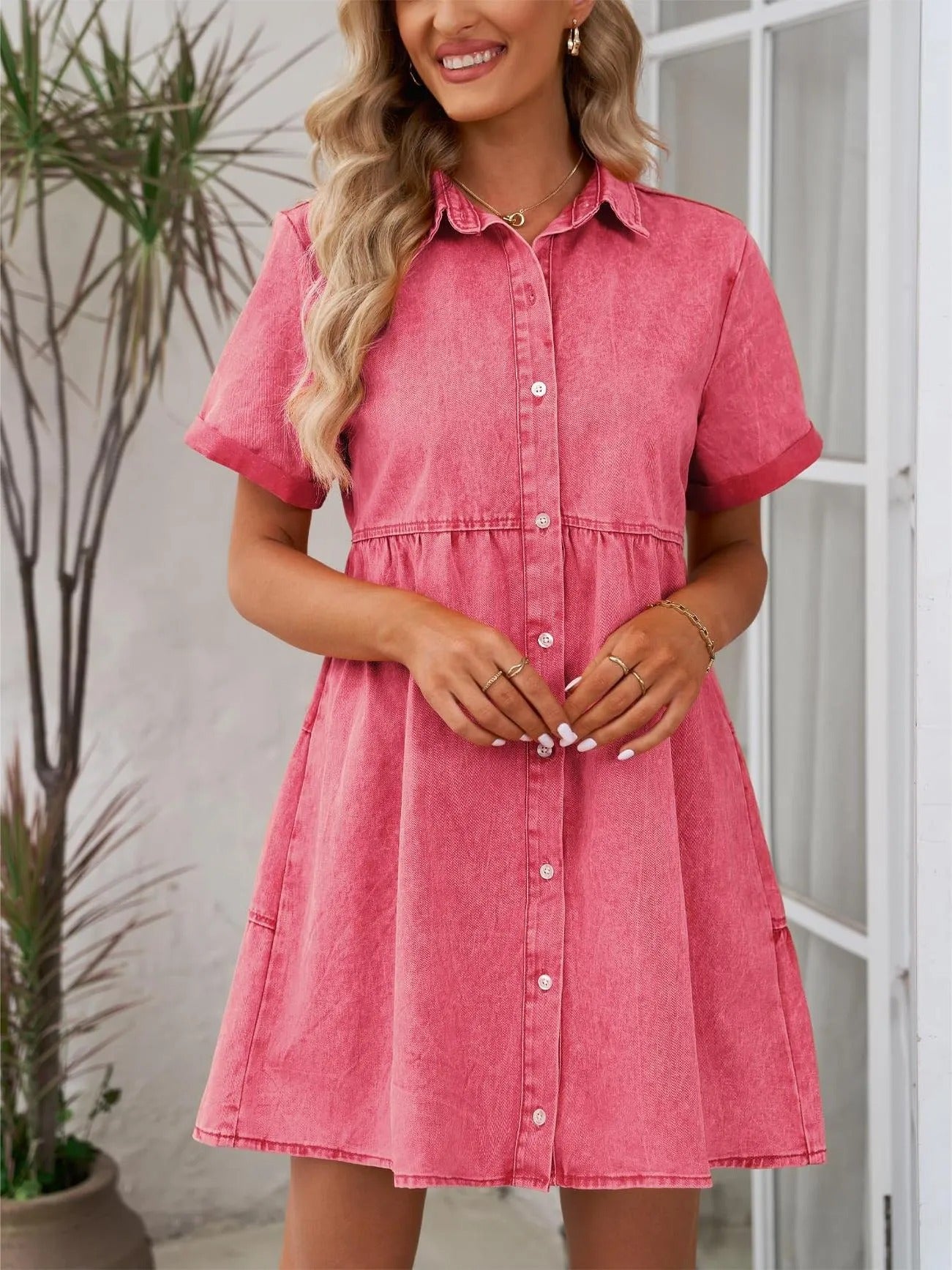 Elsa | Denim Babydoll kjole med Knapper