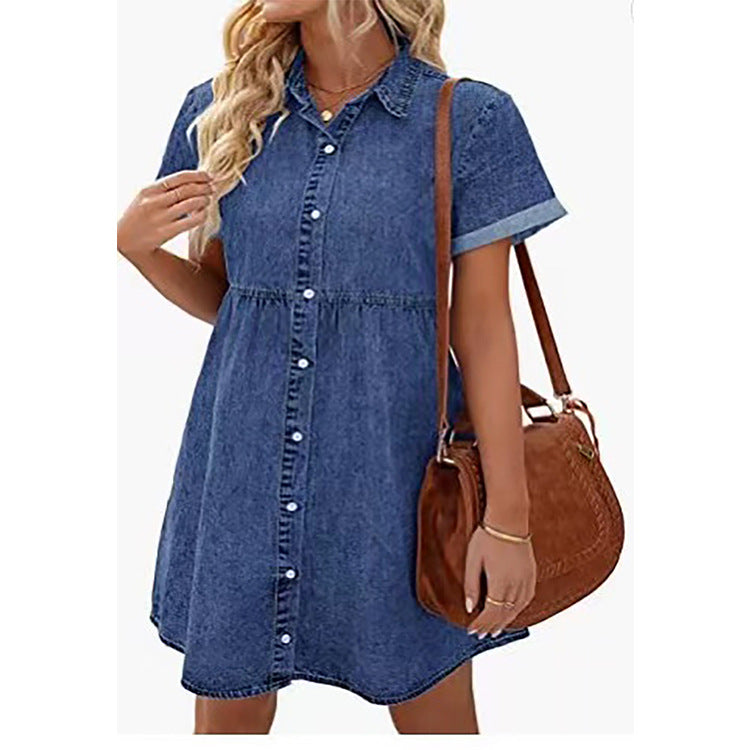 Elsa | Denim Babydoll kjole med Knapper