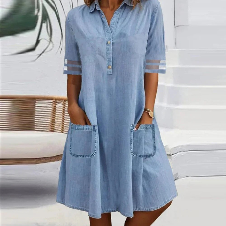 Nanna | Denim Mini Kjole med Lommer