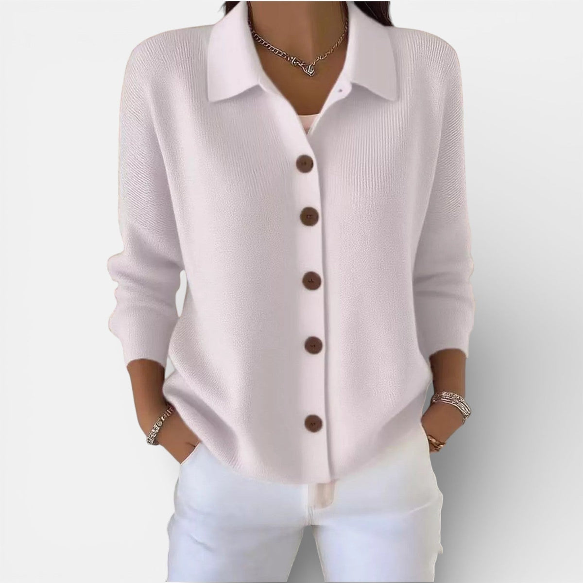 Kirstine | Strikcardigan med krave og knapper – billede 2