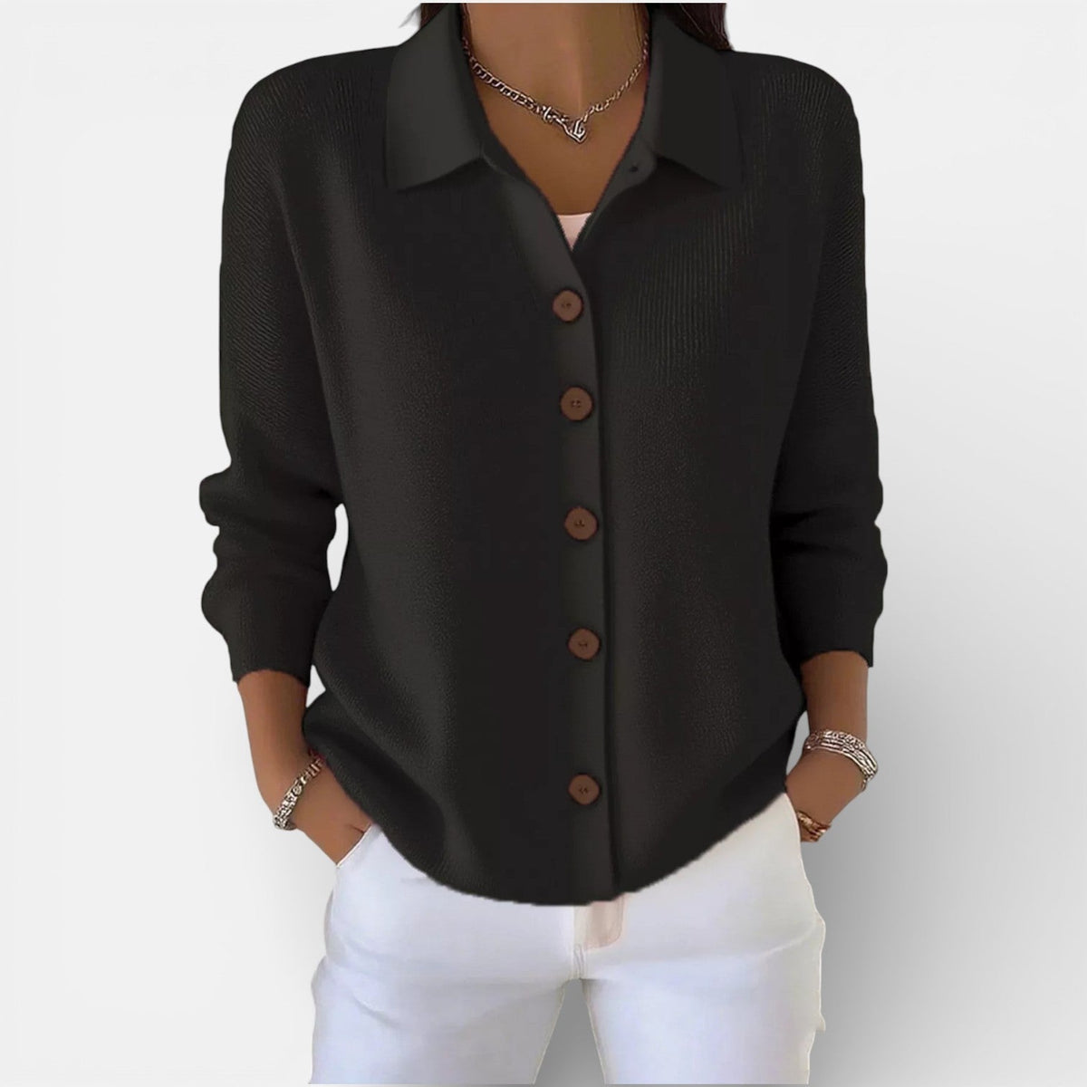 Kirstine | Strikcardigan med krave og knapper – billede 8