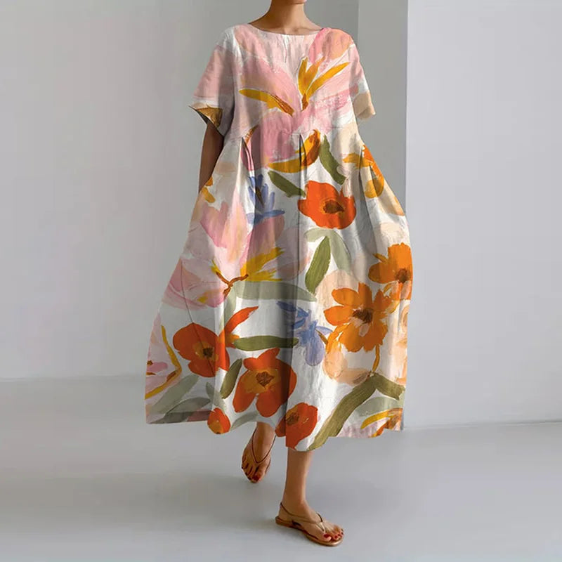 Sofie – Boho-blomstret kjole – Løstsiddende kjole