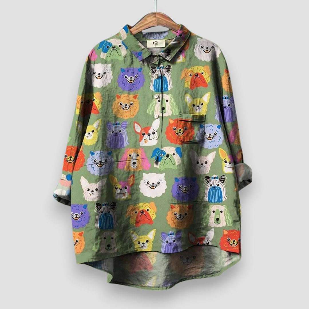Rikke | Elegant Bluse med Kunstnerisk Print